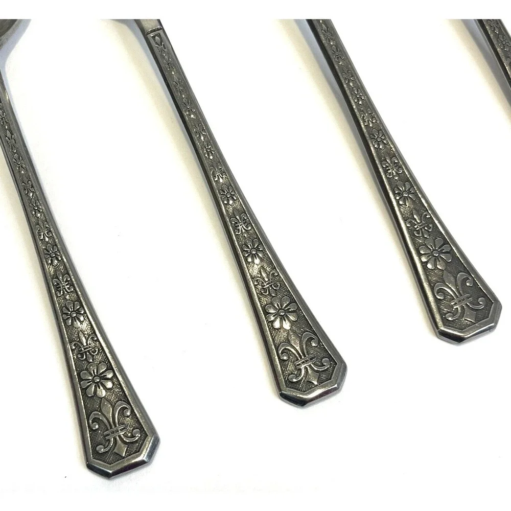6‎ Florenz Interpur Japan Soup Spoons Stainless 8 Petal Flower 7.25 Inch Vintage